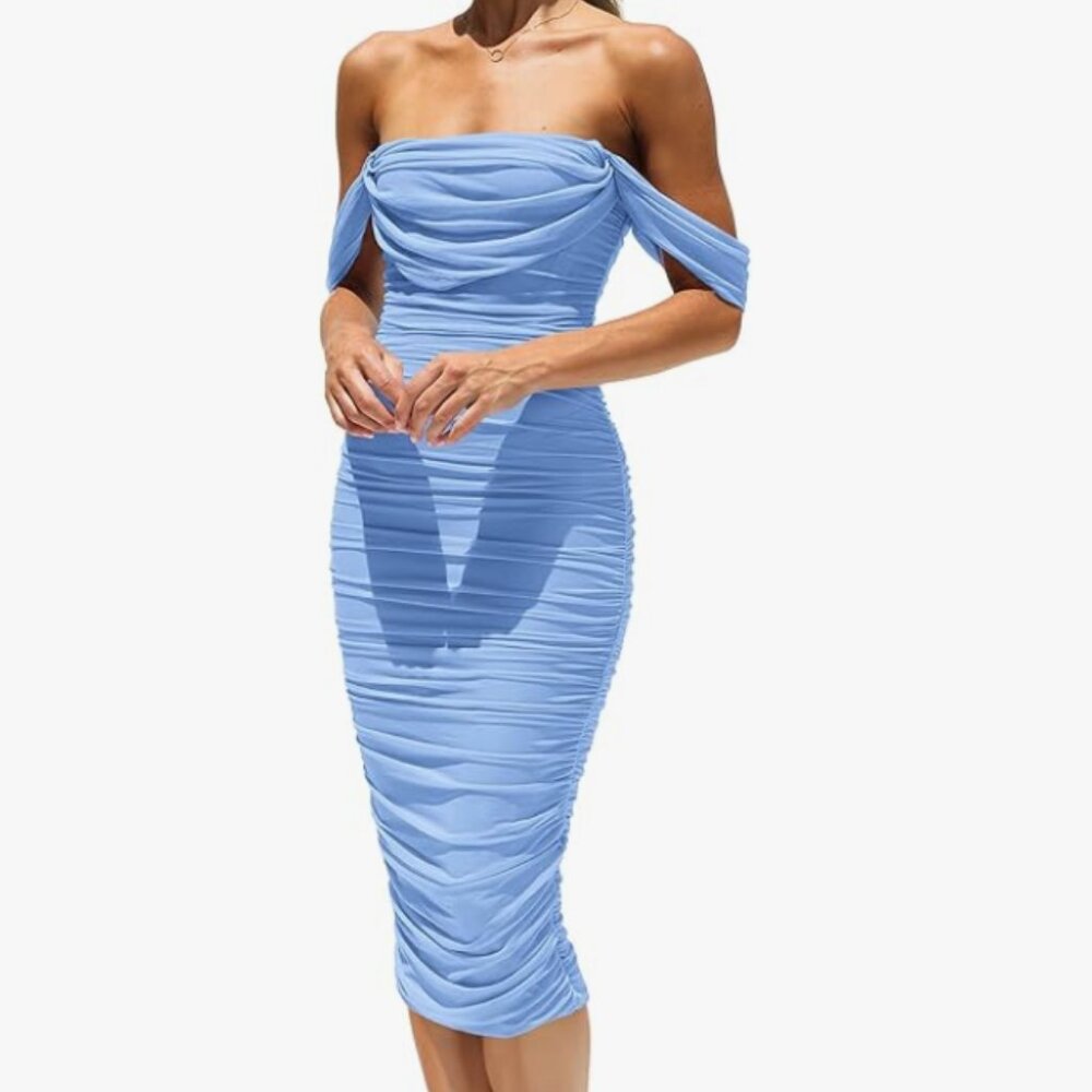 NWT Chic Strapless Blue Wedding Guest Dress Summer 2025 Size Small